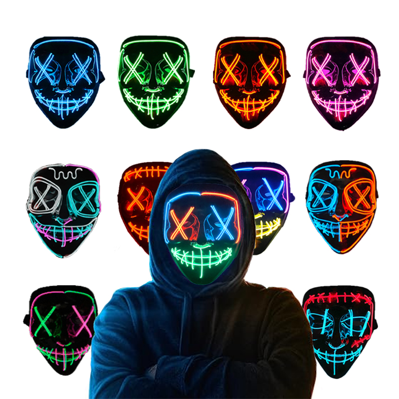Led Purge Mask Halloween - Masques de cosplay néon lumineux sans