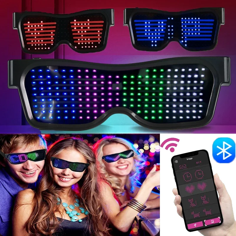 Glow In The Dark Party Glasses - Lunettes LED multilingue Bluetooth bricolage texte